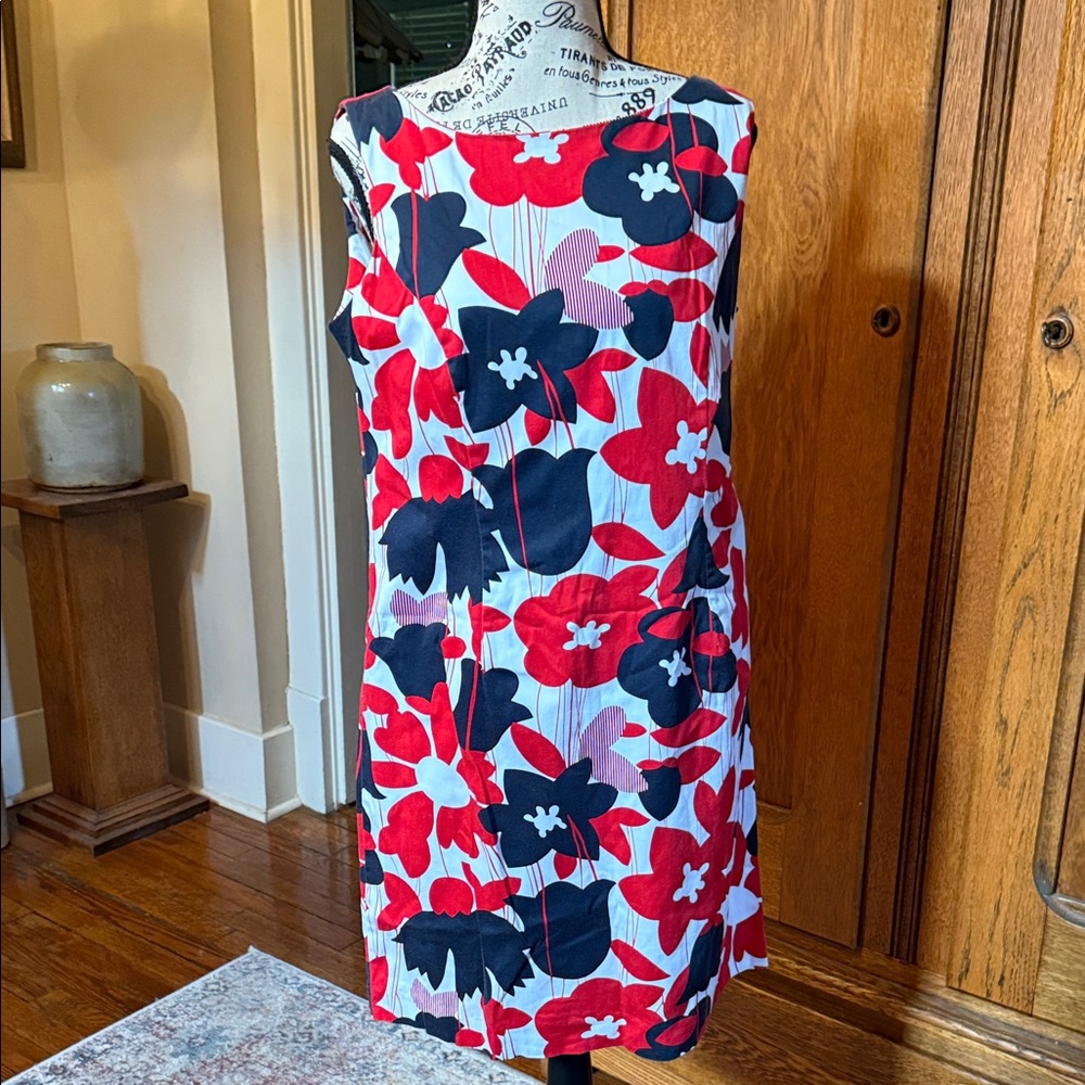 Vintage 1960s-70s Karin Stevens Floral Sleeveless Dress Red, White &Blue M 10